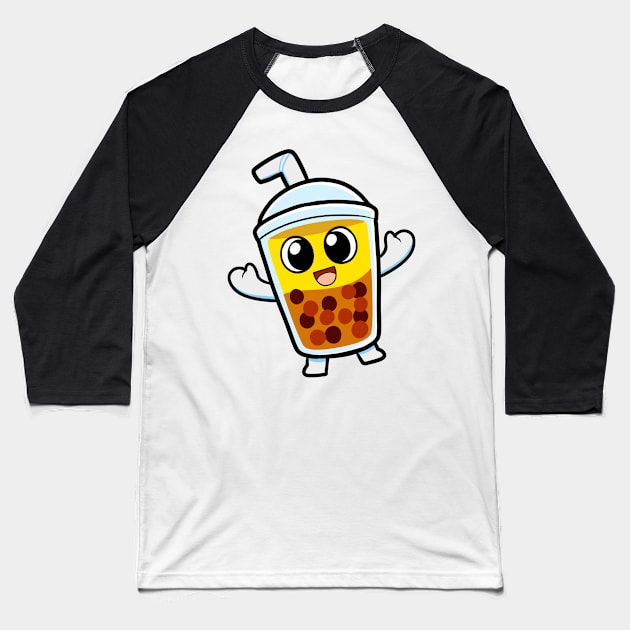 Cartoon Happy Boba Milktea Lover Kawai Baseball T-Shirt by Irlustra Studio